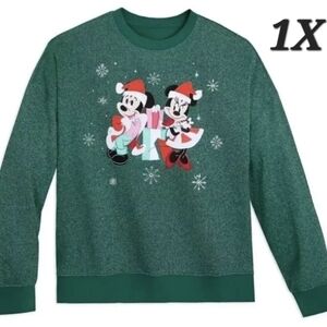 DisneyParks Santa Mickey And Minnie Green Holiday Pullover Sweatshirt 1X NWT